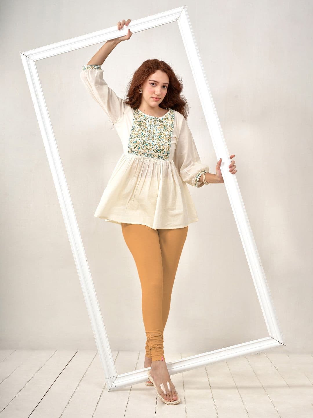 LYRA Women Khaki Solid Churidar-Length Leggings - view 1