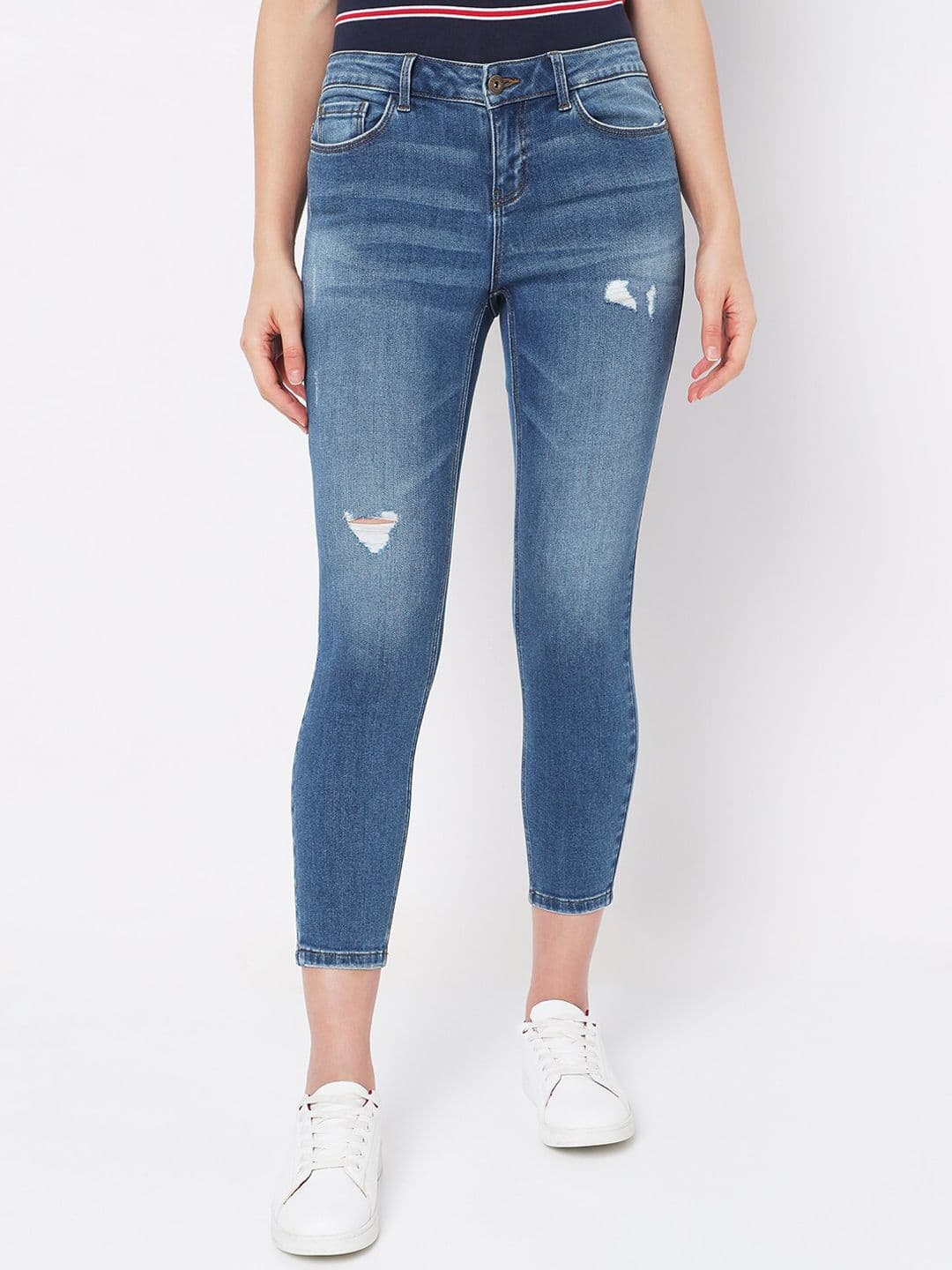 Vero Moda Women Blue Skinny Fit Low Distress Light Fade Stretchable Jeans - view 1