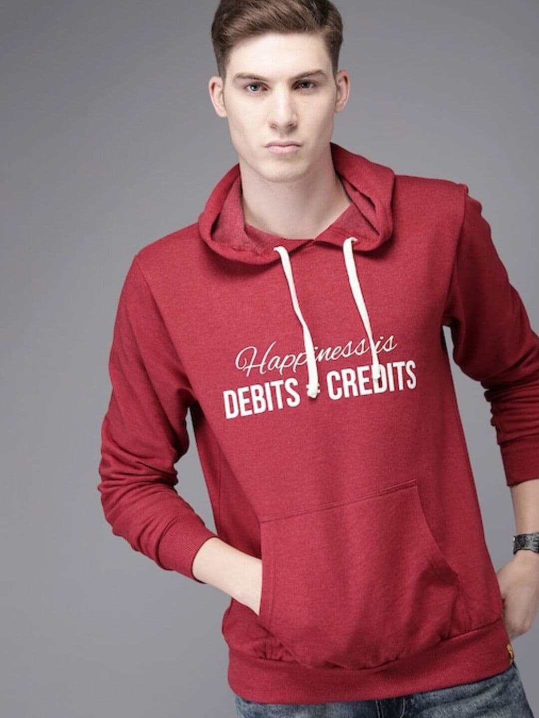 CAHOOT Men Maroon Printed Hooded Casual Sweatshirt - view 1