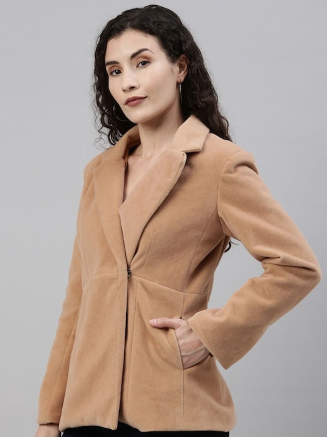 PINACOLADA Women Beige Solid Single-Breasted Winter Blazer - view 1