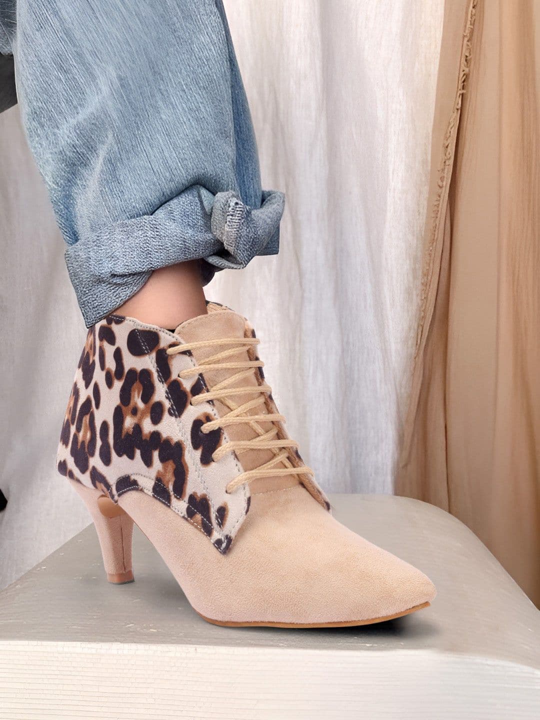 Picktoes Women Cream Colored Leopard Printed Regular Boots - view 1