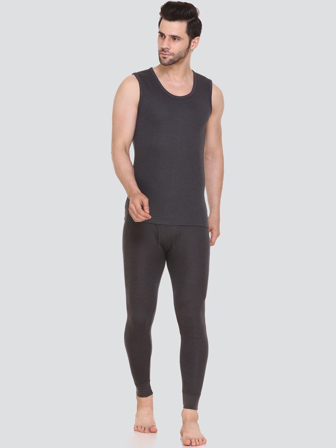 Aerowarm Men Charcoal Grey Solid Thermal Top & Bottom - view 1