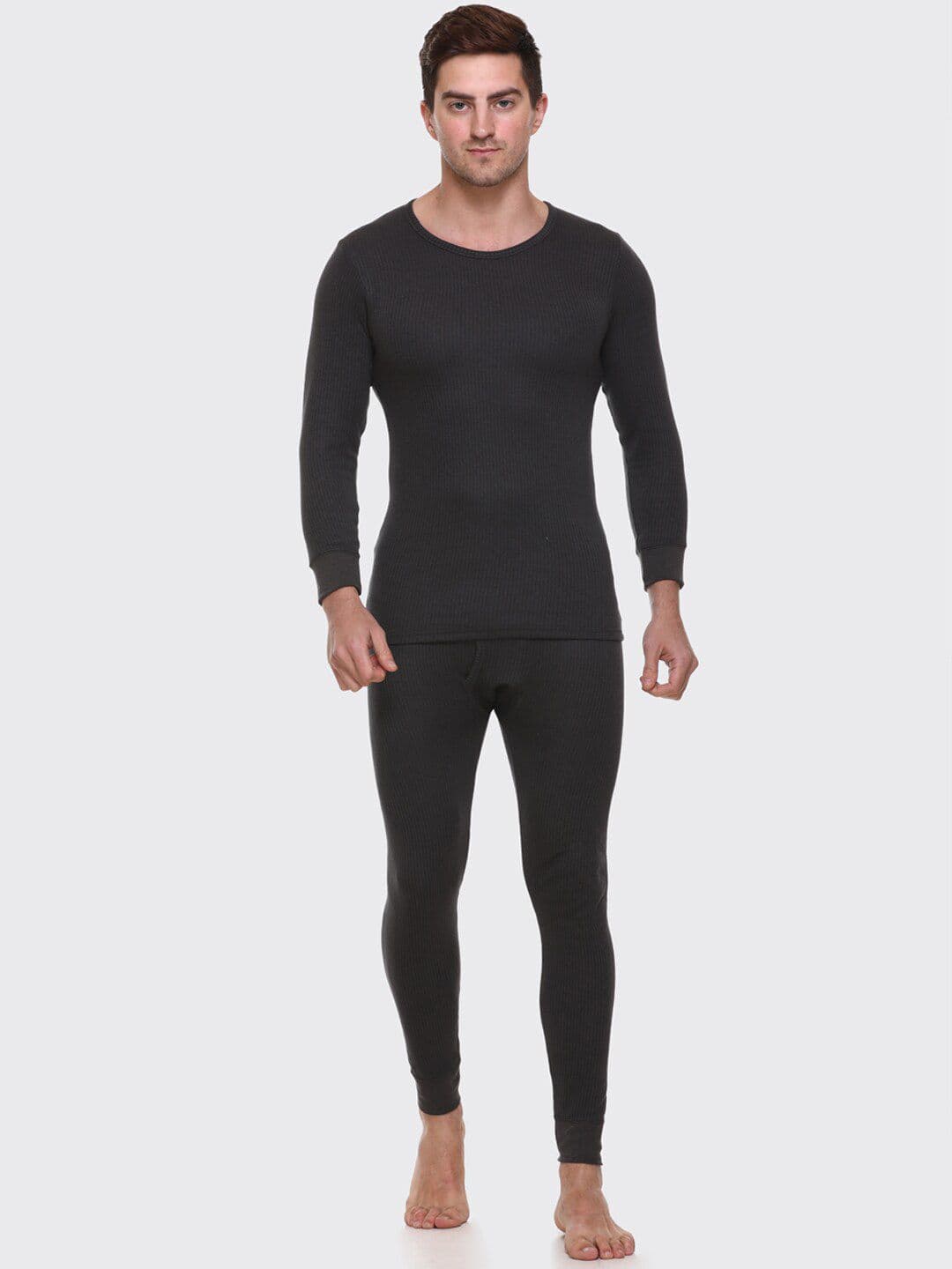 Aerowarm Men Charcoal Grey Ribbed Thermal T-Shirt & Bottom - view 1