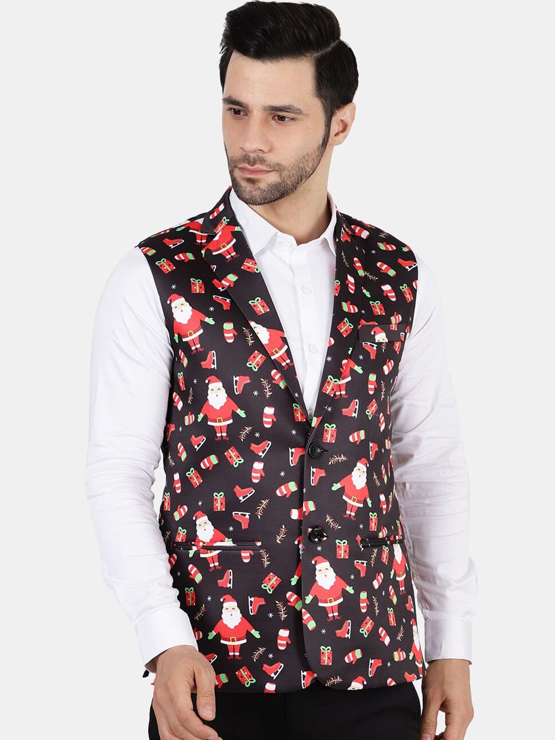 Wintage Men Black & Red Conversational Printed Nehru Jacket - view 1