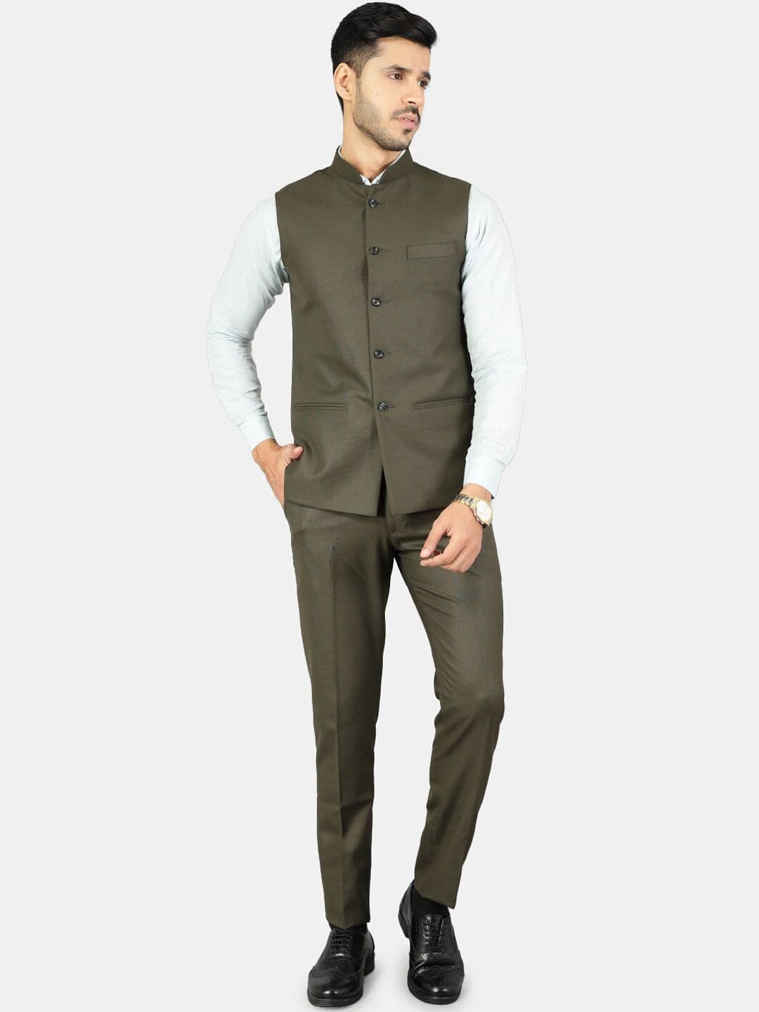 Wintage Men Green Solid Two-Piece Suit - view 1