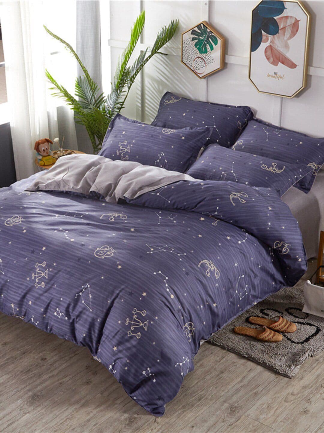 JC HOME Purple Printed Bedding Set With 2 Pillow Covers - view 1