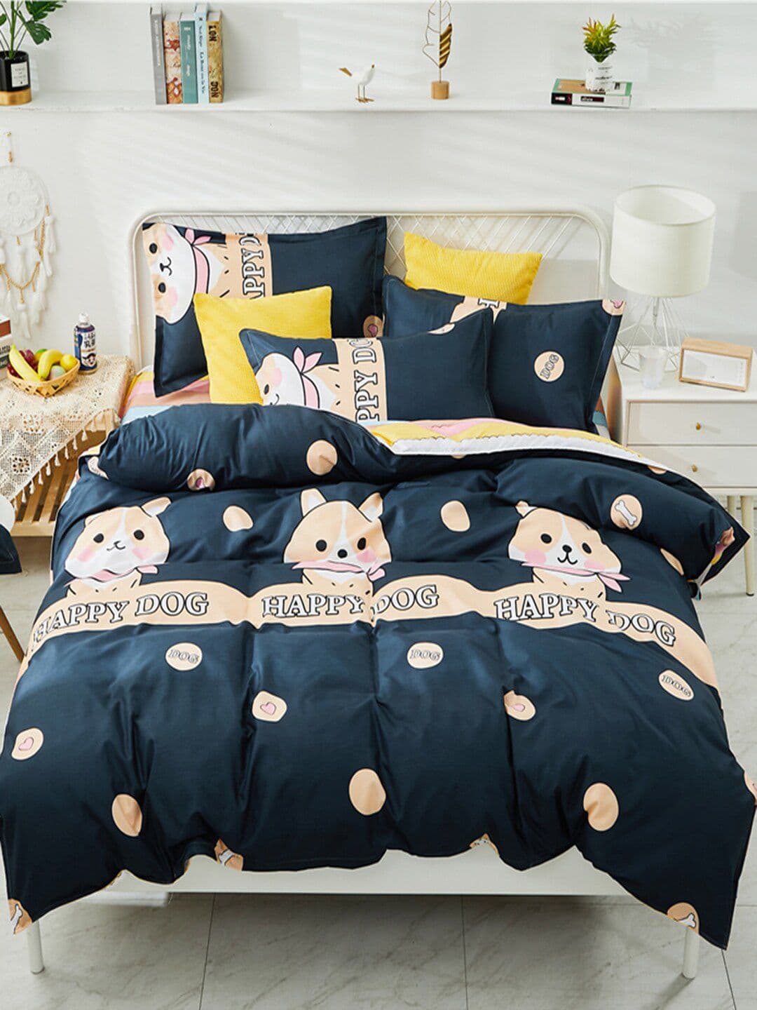 JC HOME Navy Blue Yellow Printed Double King Bedding Set - view 1
