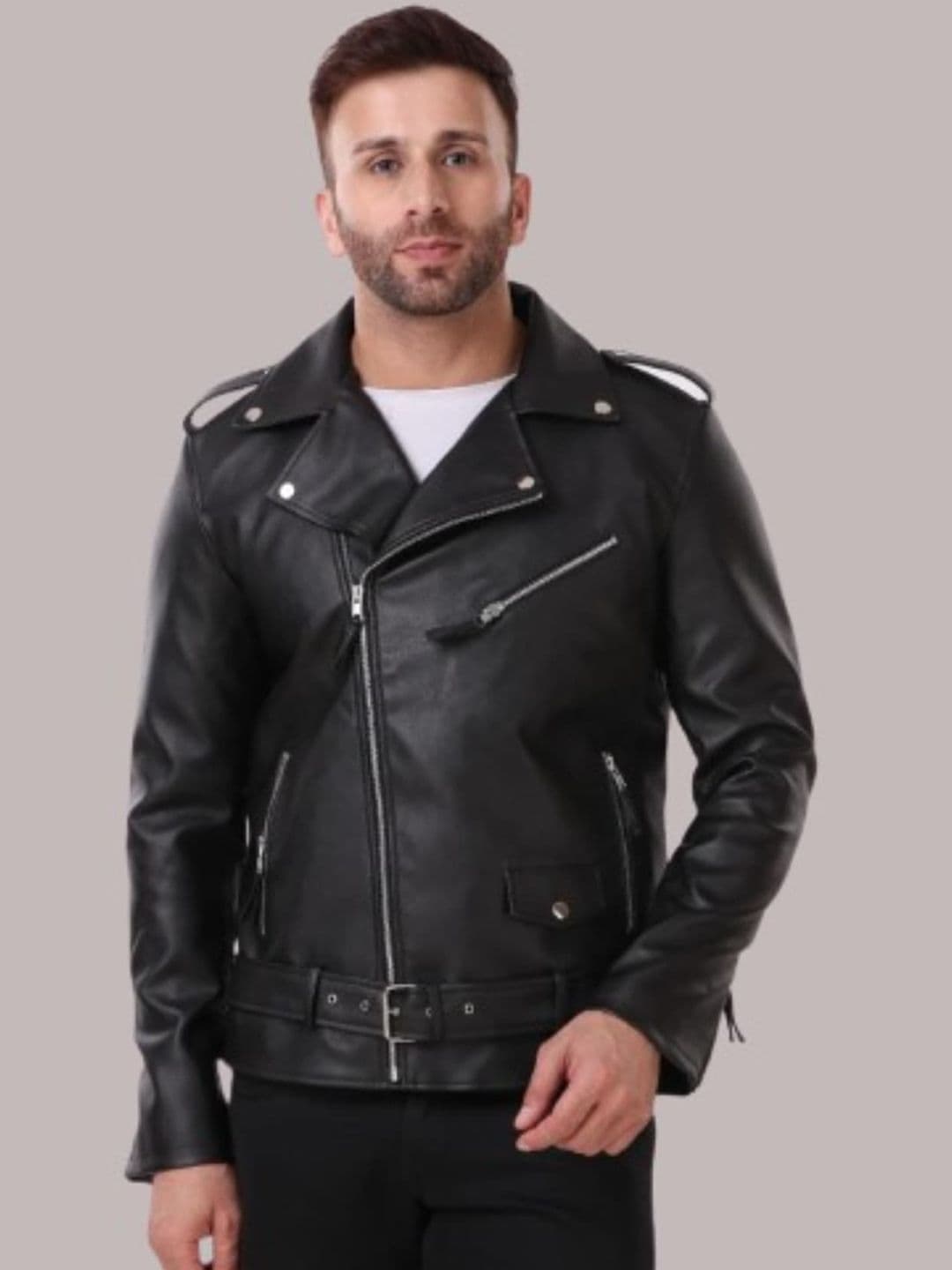 Leather Retail Men Black Crop Outdoor Biker Jacket - view 1