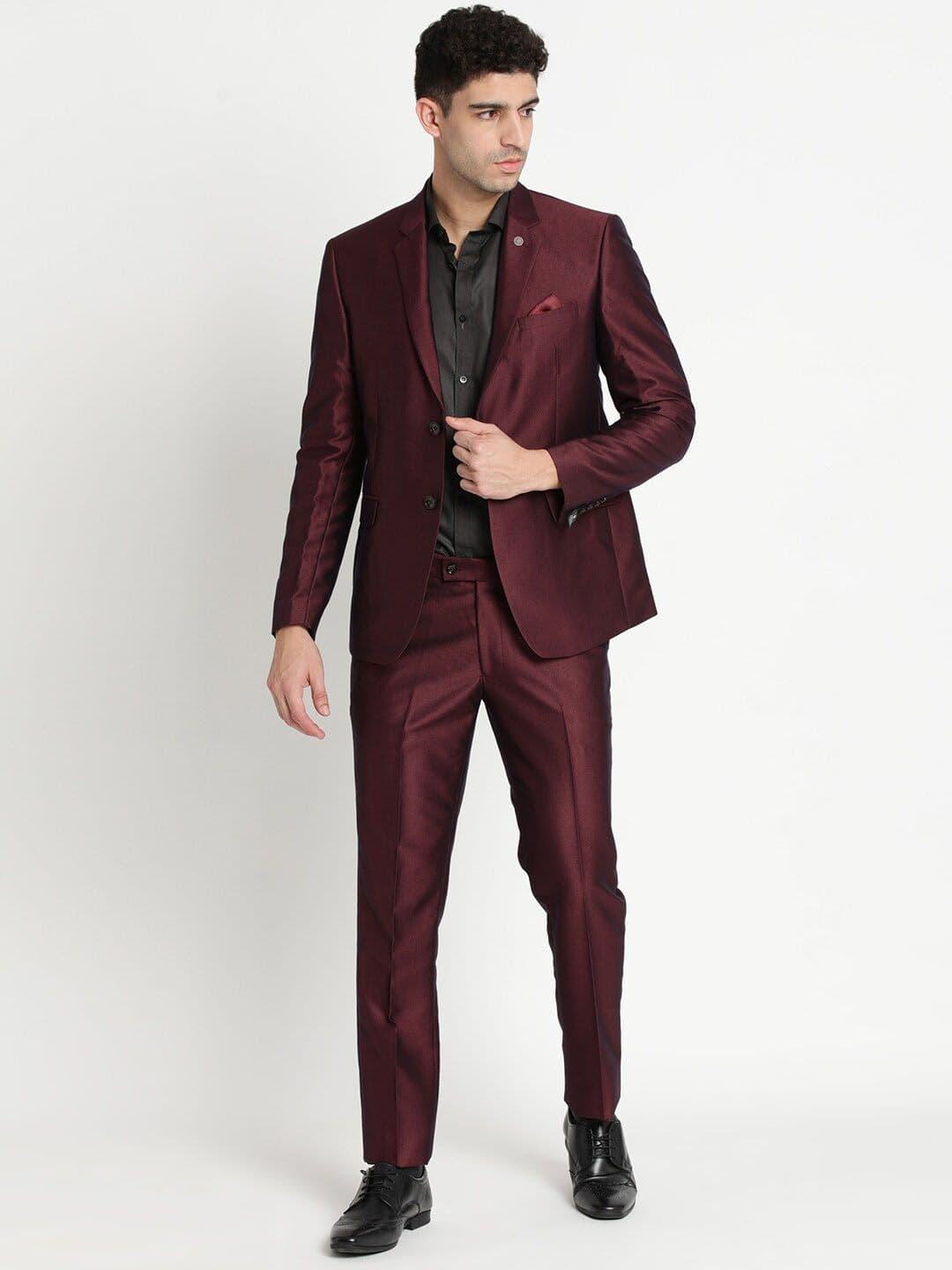 Turtle Men 2 Piece Maroon Solid Slim-Fit Single-Breasted Suits - view 1