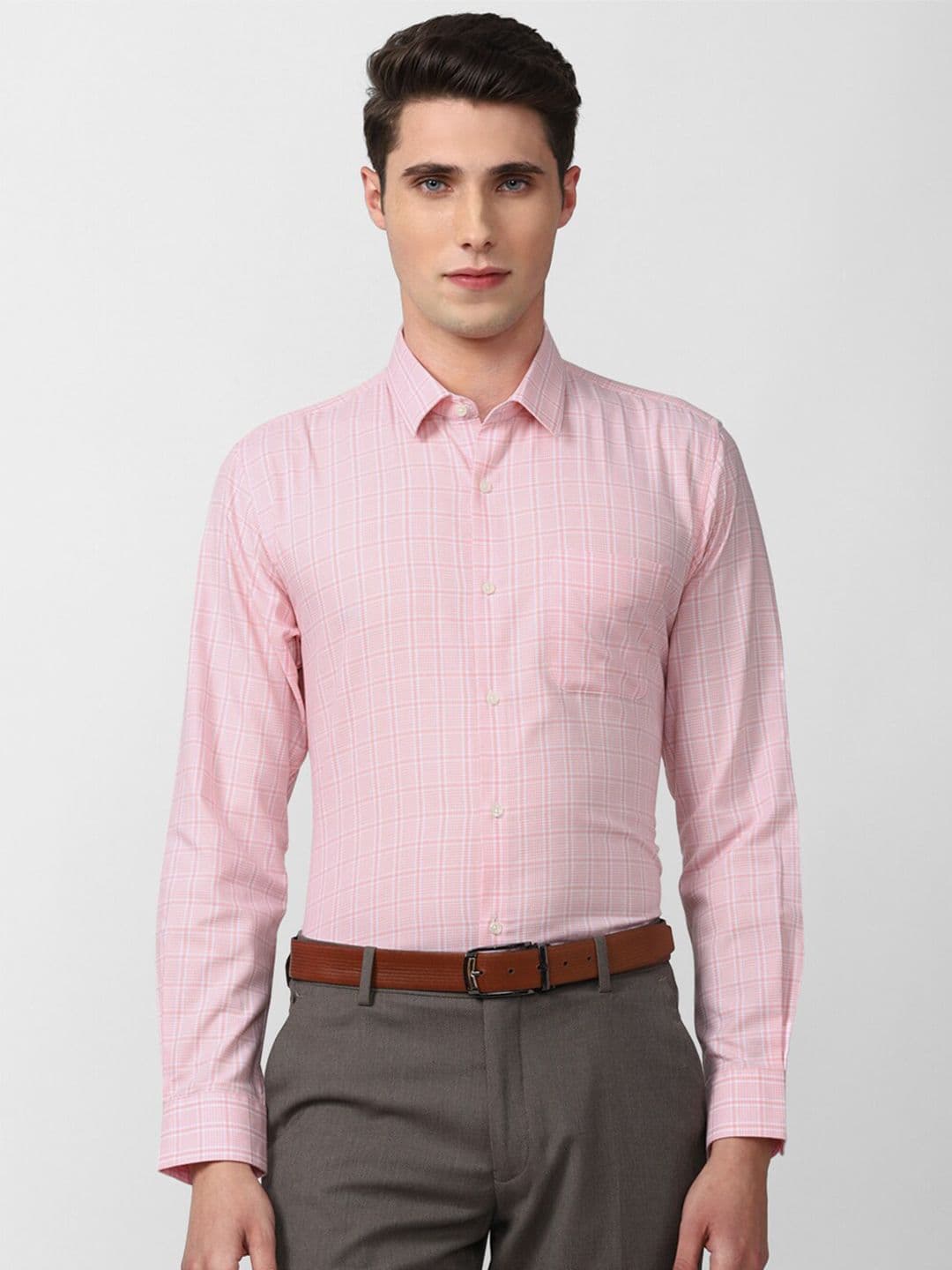 Peter England Men Pink Slim Fit Checked Formal Shirt - view 1