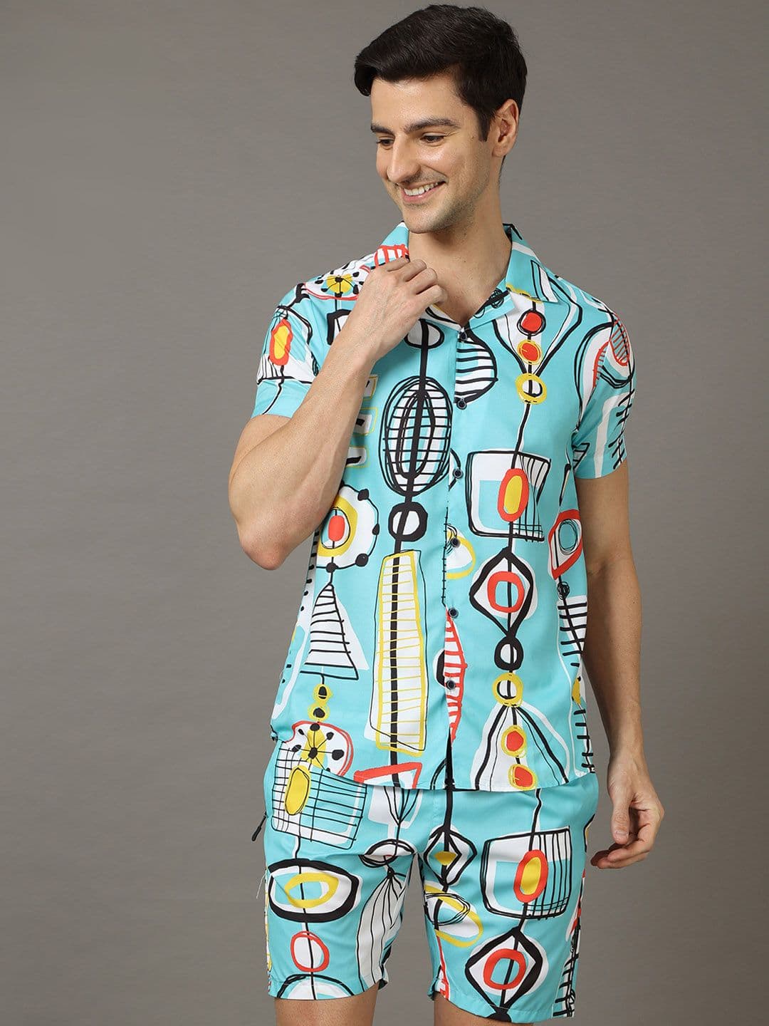Bushirt Men Blue & White Printed Nightsuit - view 1