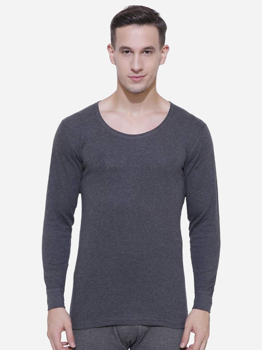 Bodycare Men Charcoal-Coloured Solid Cotton Thermal Tops - view 1