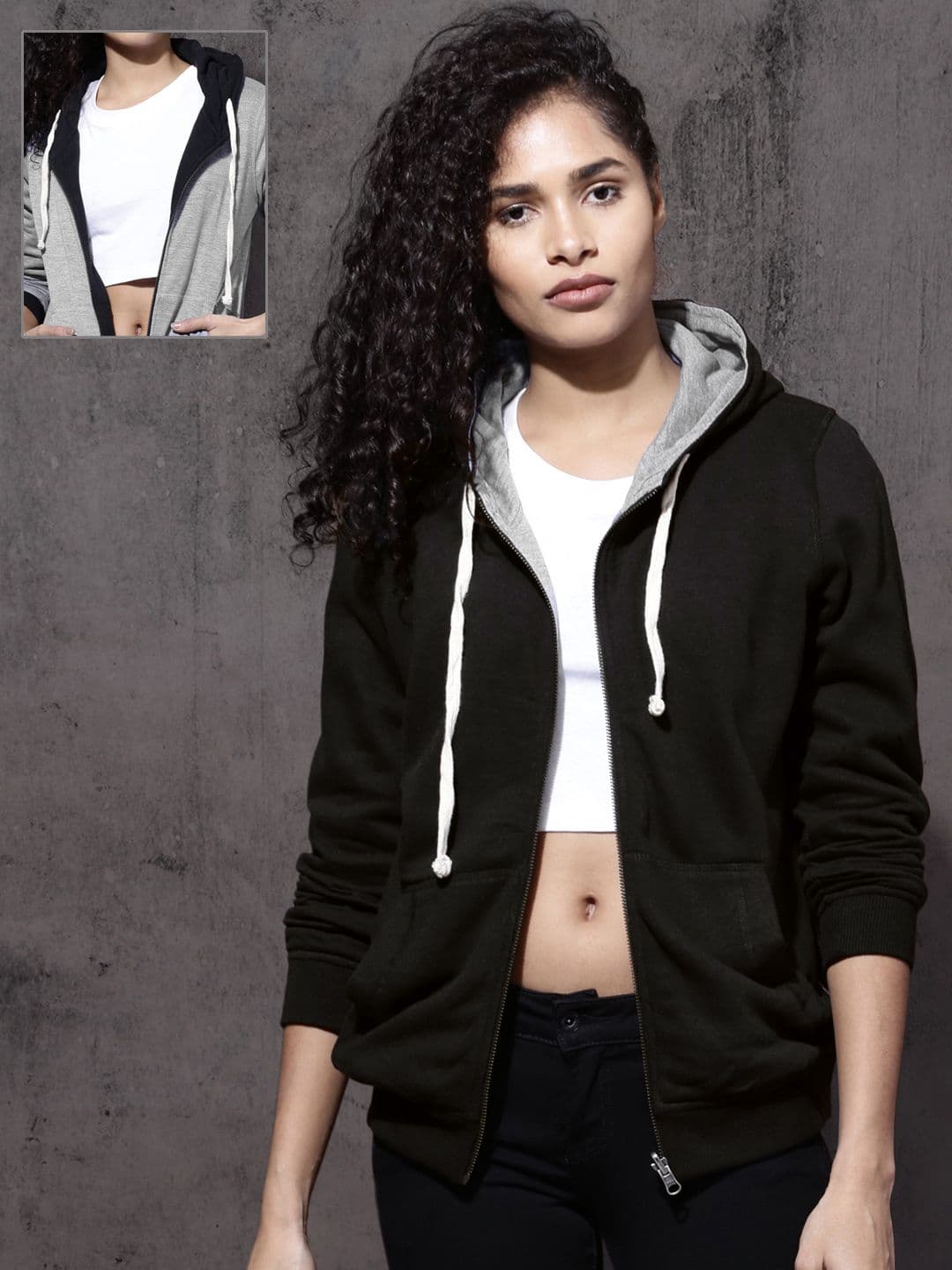Roadster Women Black & Grey Melange Reversible Sweatshirt - view 1