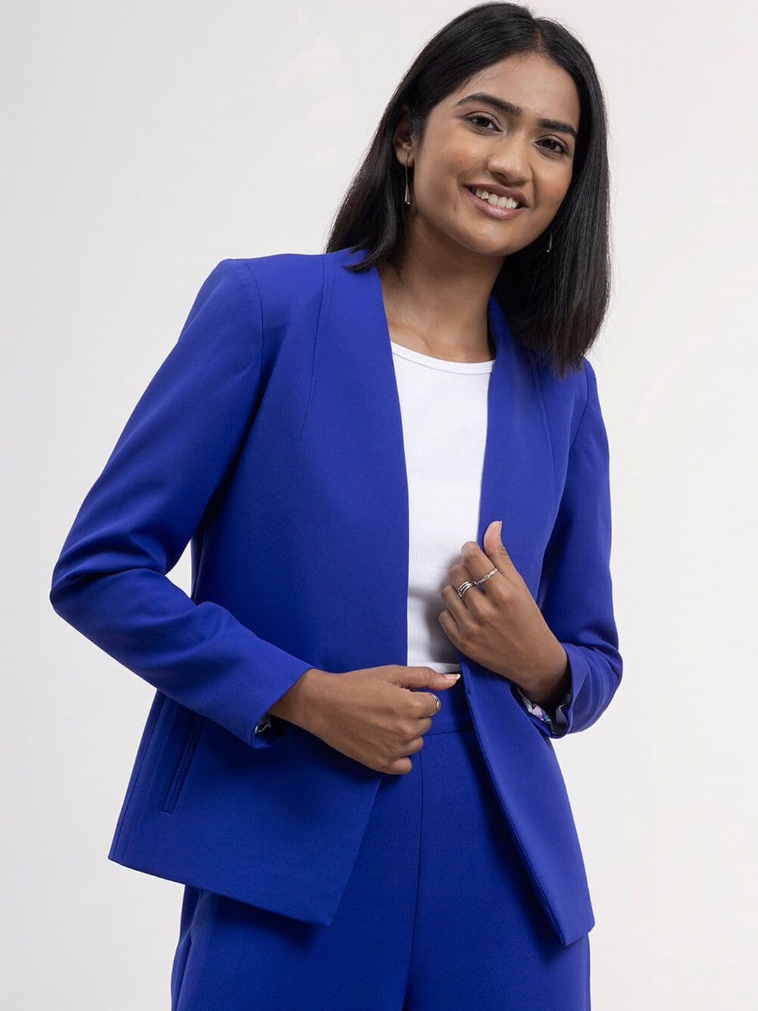 FABLE STREET Women Blue Open Front Blazer - view 1