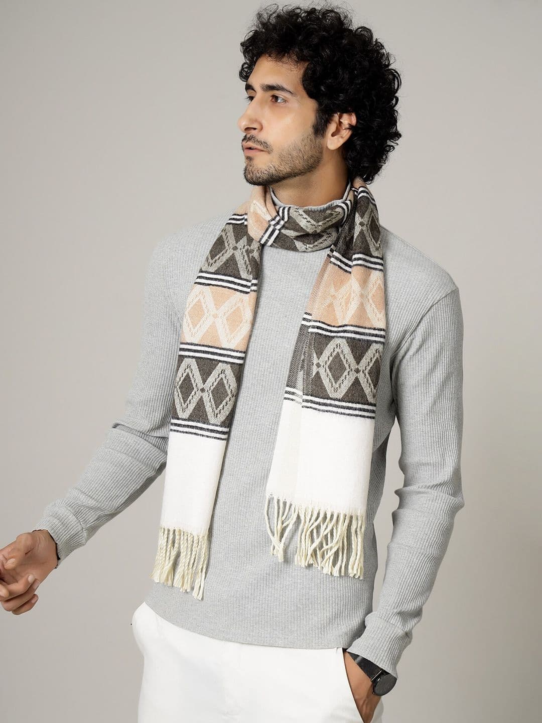 HANDICRAFT PALACE Men Orange & White Printed Mufflers - view 1