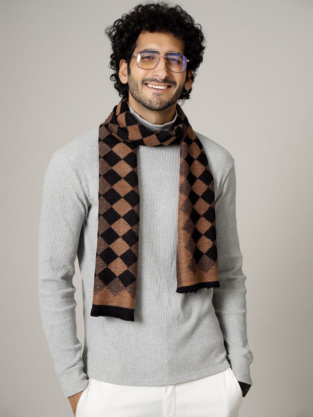 HANDICRAFT PALACE Men Brown & Black Checked Wool Mufflers - view 1