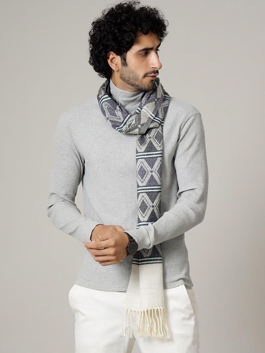 HANDICRAFT PALACE Men White & Grey Self-Design Mufflers - view 1