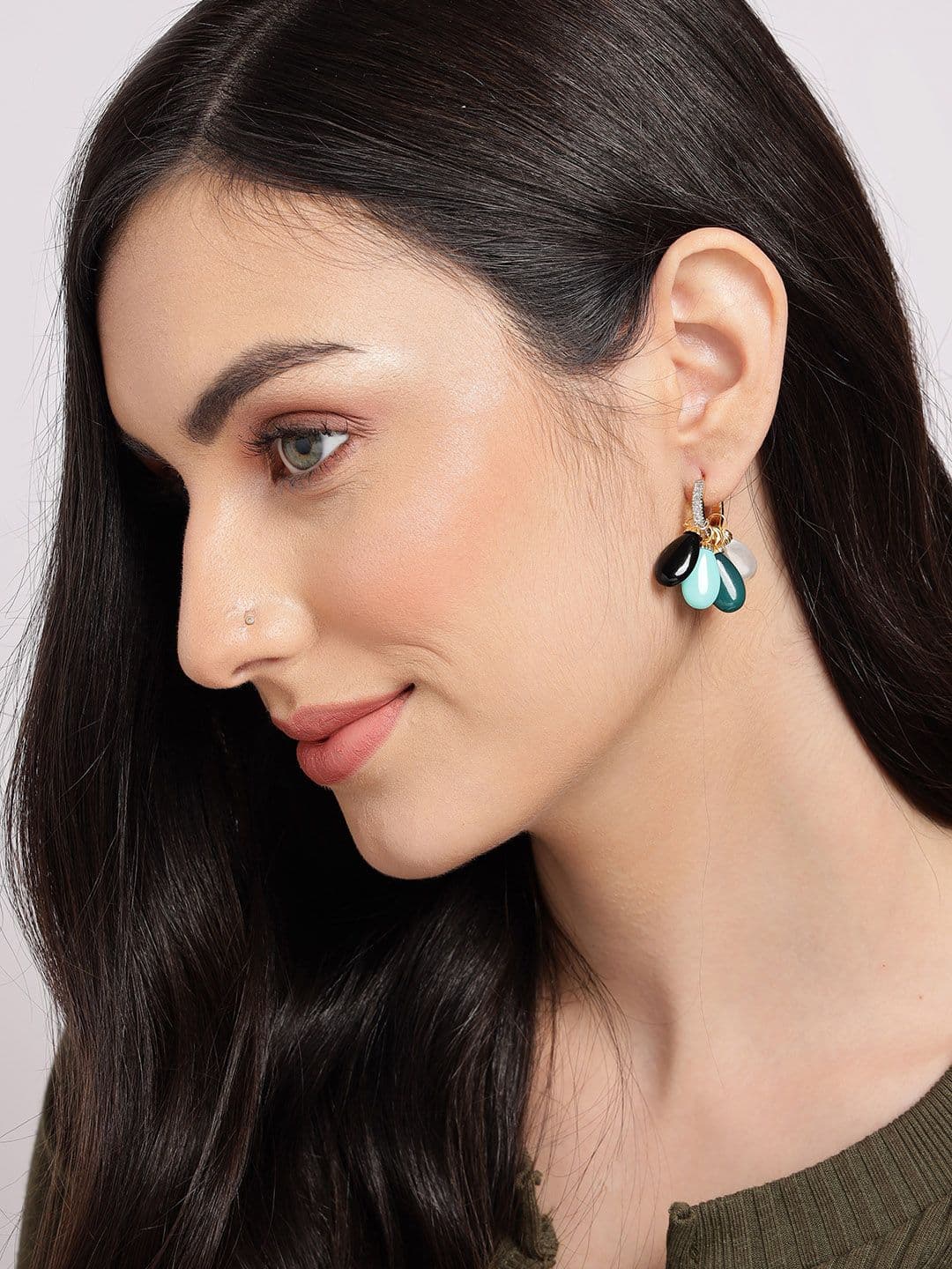 SOHI Gold-Plated Multicoloured Contemporary Drop Earrings - view 1