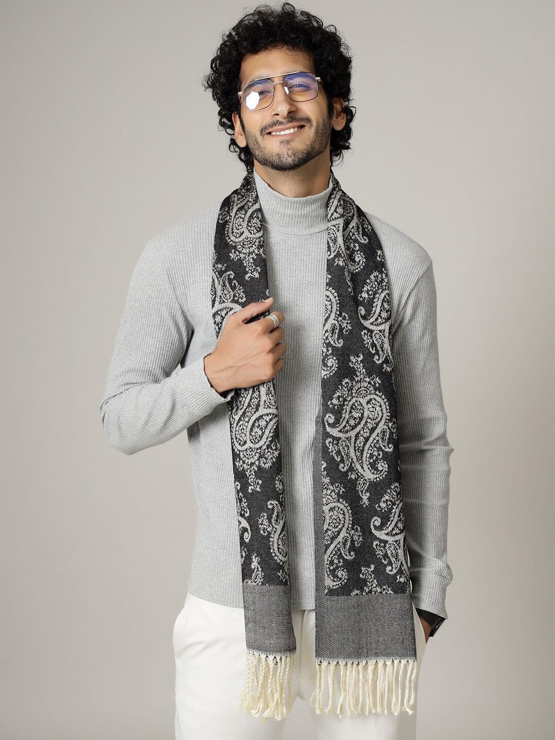 HANDICRAFT PALACE Men Black Woven Design Mufflers - view 1