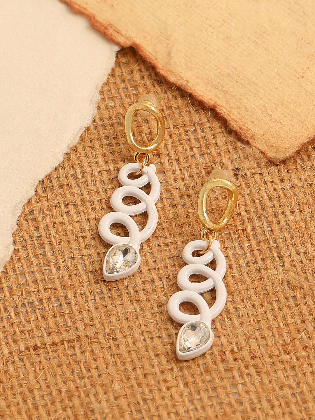 SOHI White Contemporary Drop Earrings - view 1