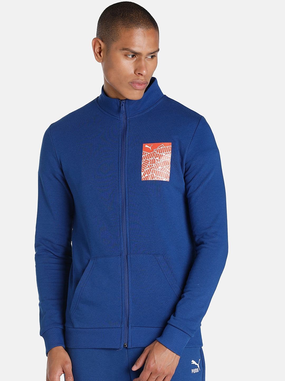 Puma Men Blue Graphic Logo Slim Fit Jacket - view 1