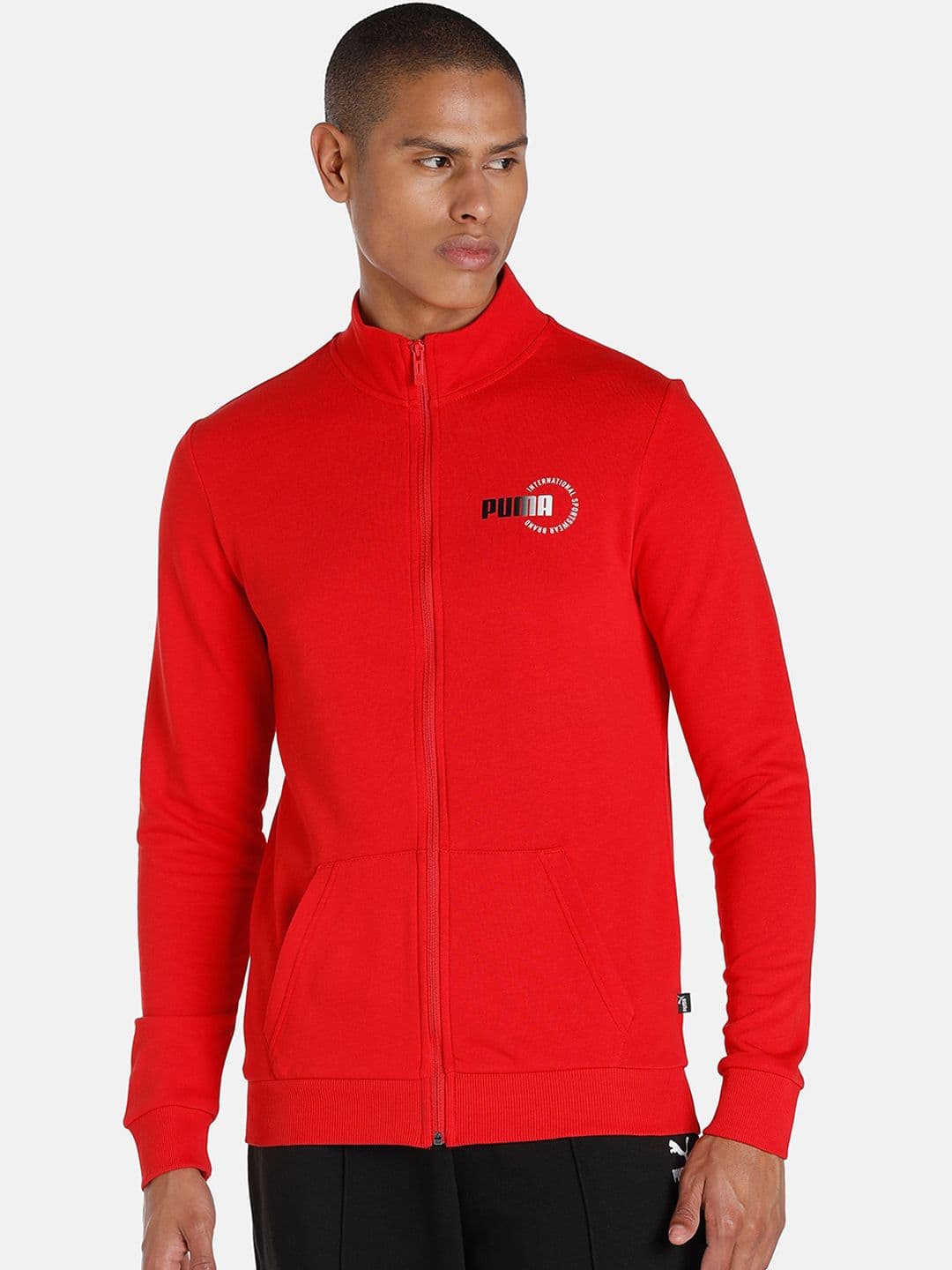 Puma Men Red Knitted Sports Logo Cotton Slim Fit Outdoor Sporty Jacket - view 1