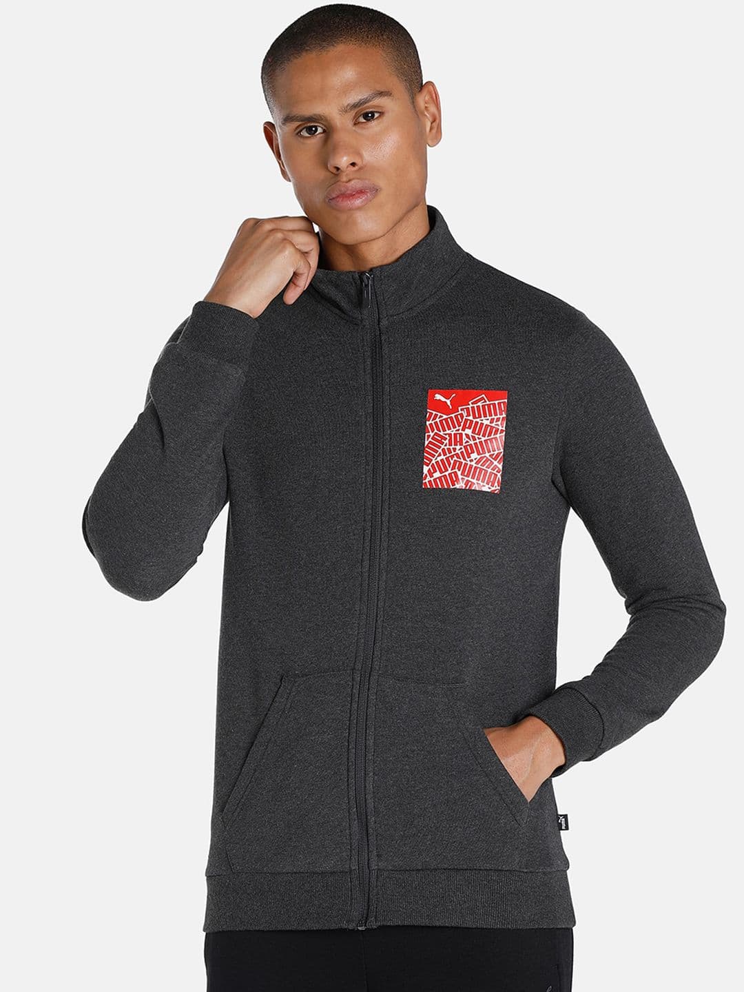 Puma Men Grey Graphic Logo Slim Fit Jacket - view 1