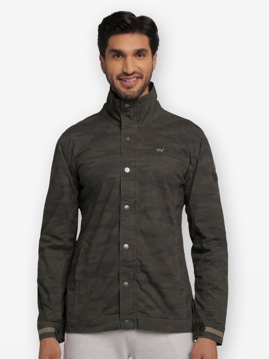 Wildcraft Men Olive Green & Grey Camouflage Water Resistant Cotton Open Front Jacket - view 1