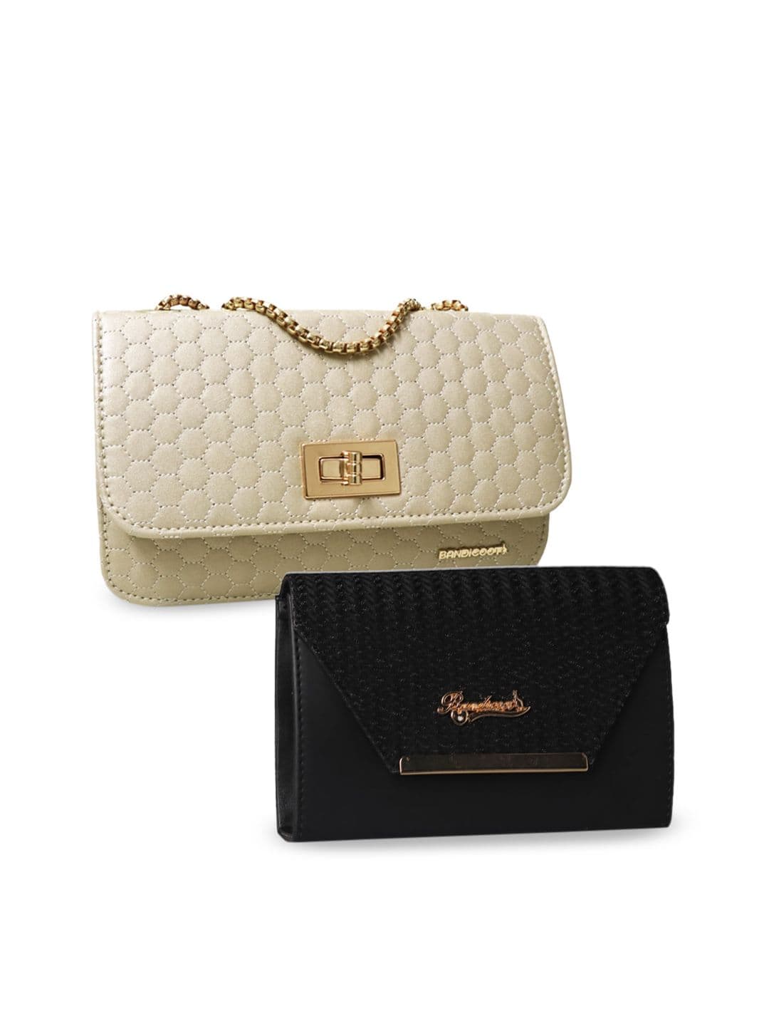 BANDICOOT Cream-Coloured Set Of 2 PU Structured Sling Bag with Quilted - view 1