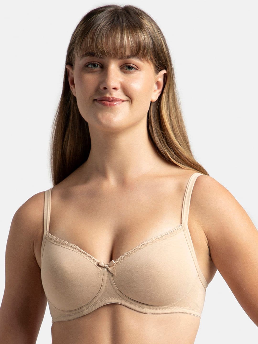 Jockey Wirefree Padded Plus Size Cotton Medium Coverage Tshirt Bra with Lace Styling -1723 - view 1