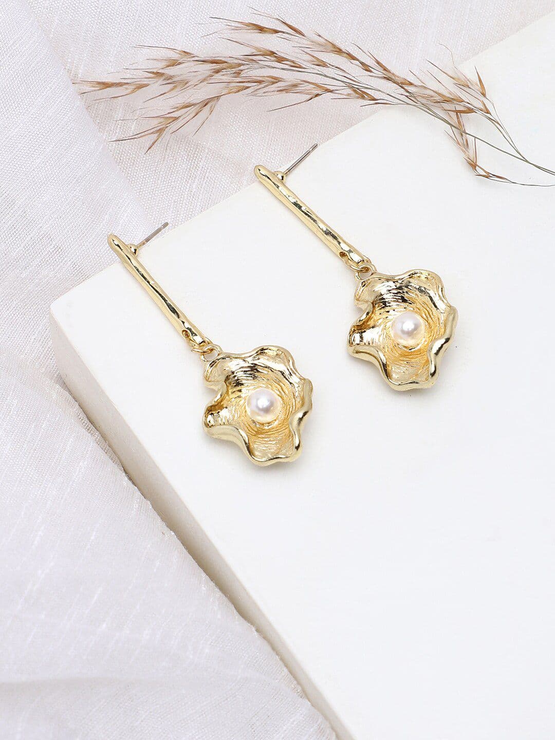 SOHI Gold Plated Contemporary Drop Earrings - view 1