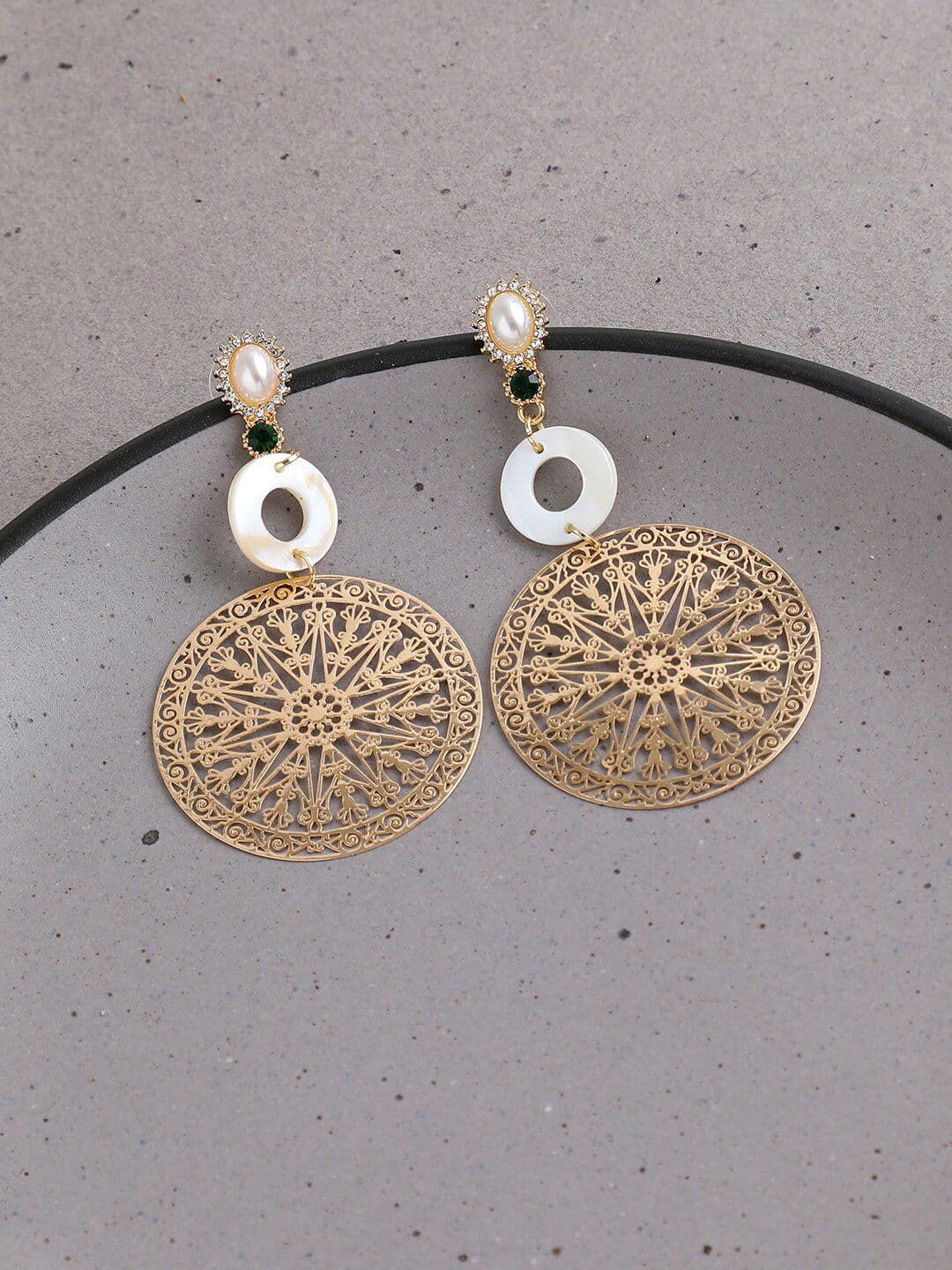 SOHI Gold-Toned & Gold Plated Contemporary Drop Earrings - view 1