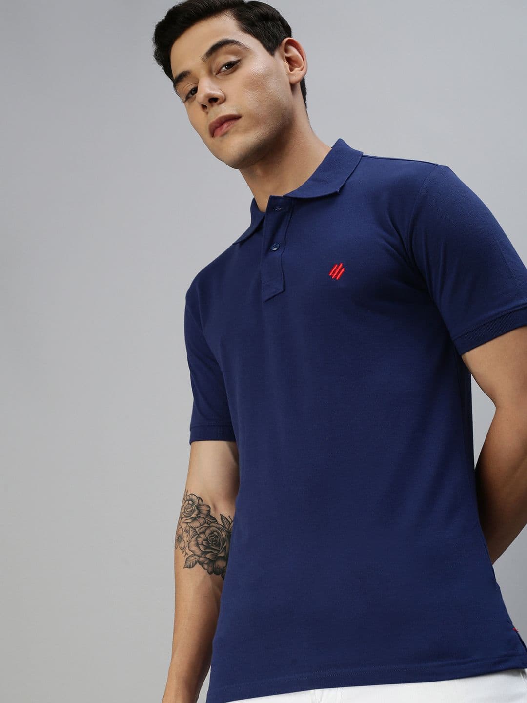 ONN Men Navy Solid Polo Collar T-shirt - view 1