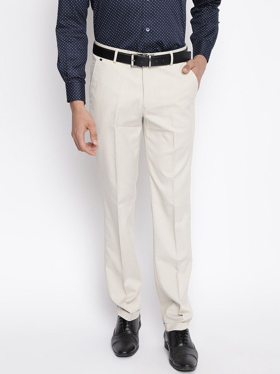 Cantabil Men Beige Self Design Cotton Formal Trousers - view 1