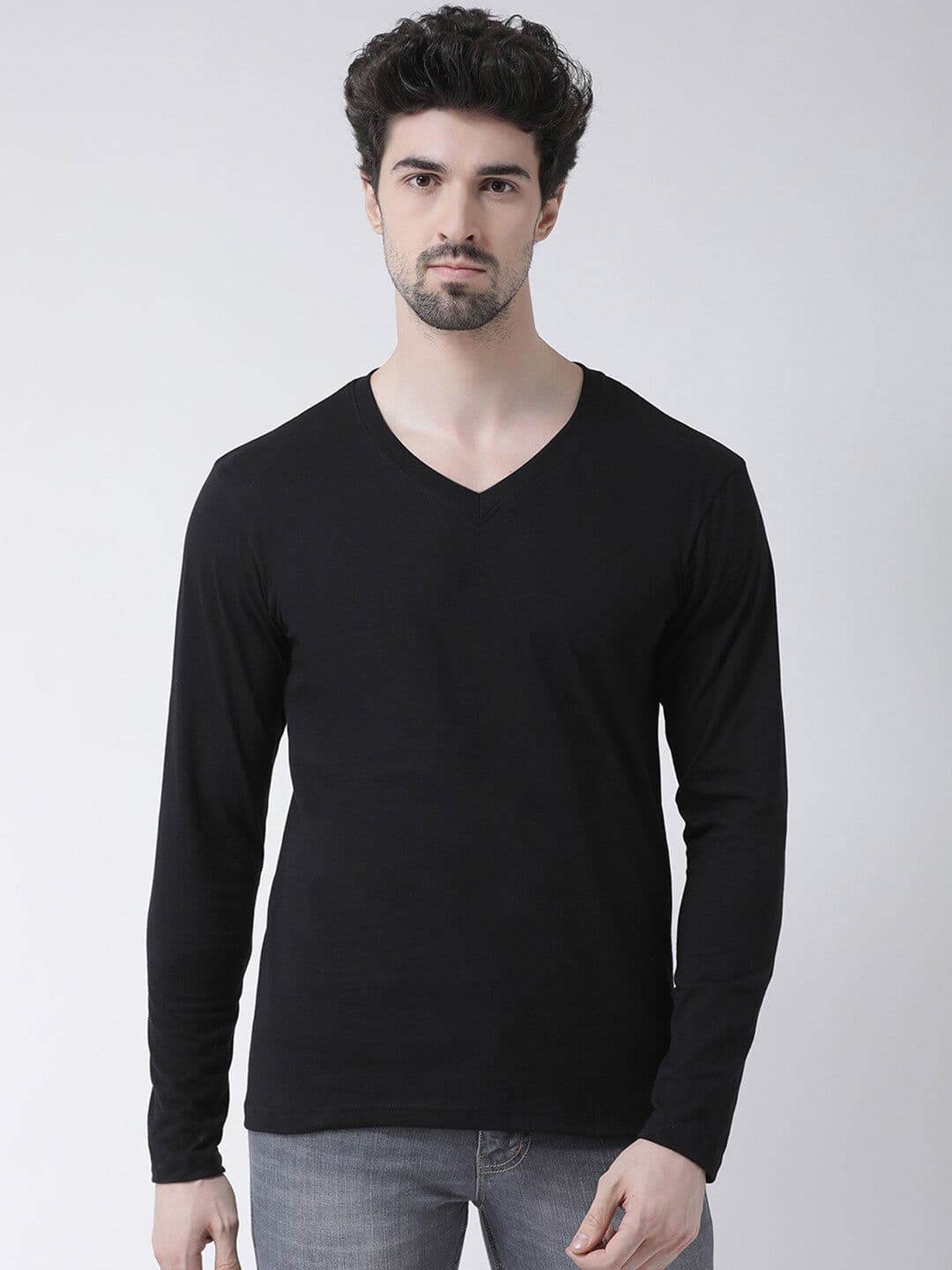 Friskers Men Black V-Neck Pure Cotton T-shirt - view 1