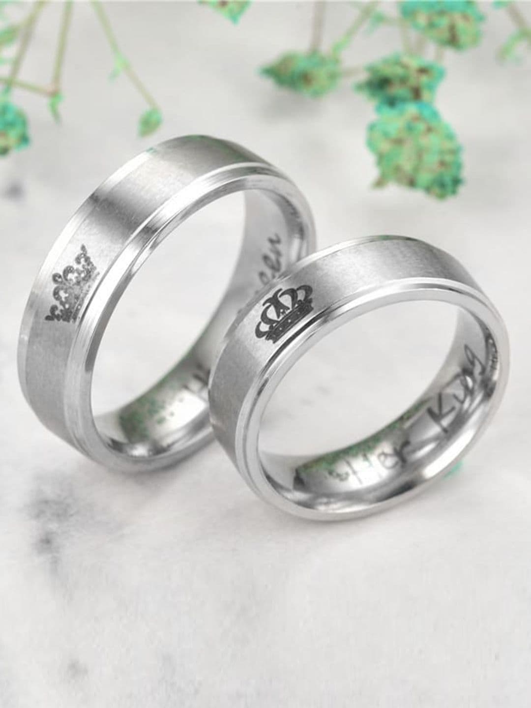 Fashion Frill Silver-Plated King & Queen Couple Finger Rings - view 1