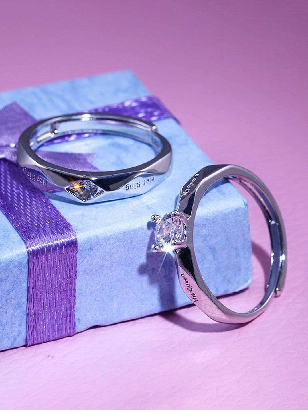 Fashion Frill Silver-Plated & White Crystal Studded Couple Finger Ring - view 1