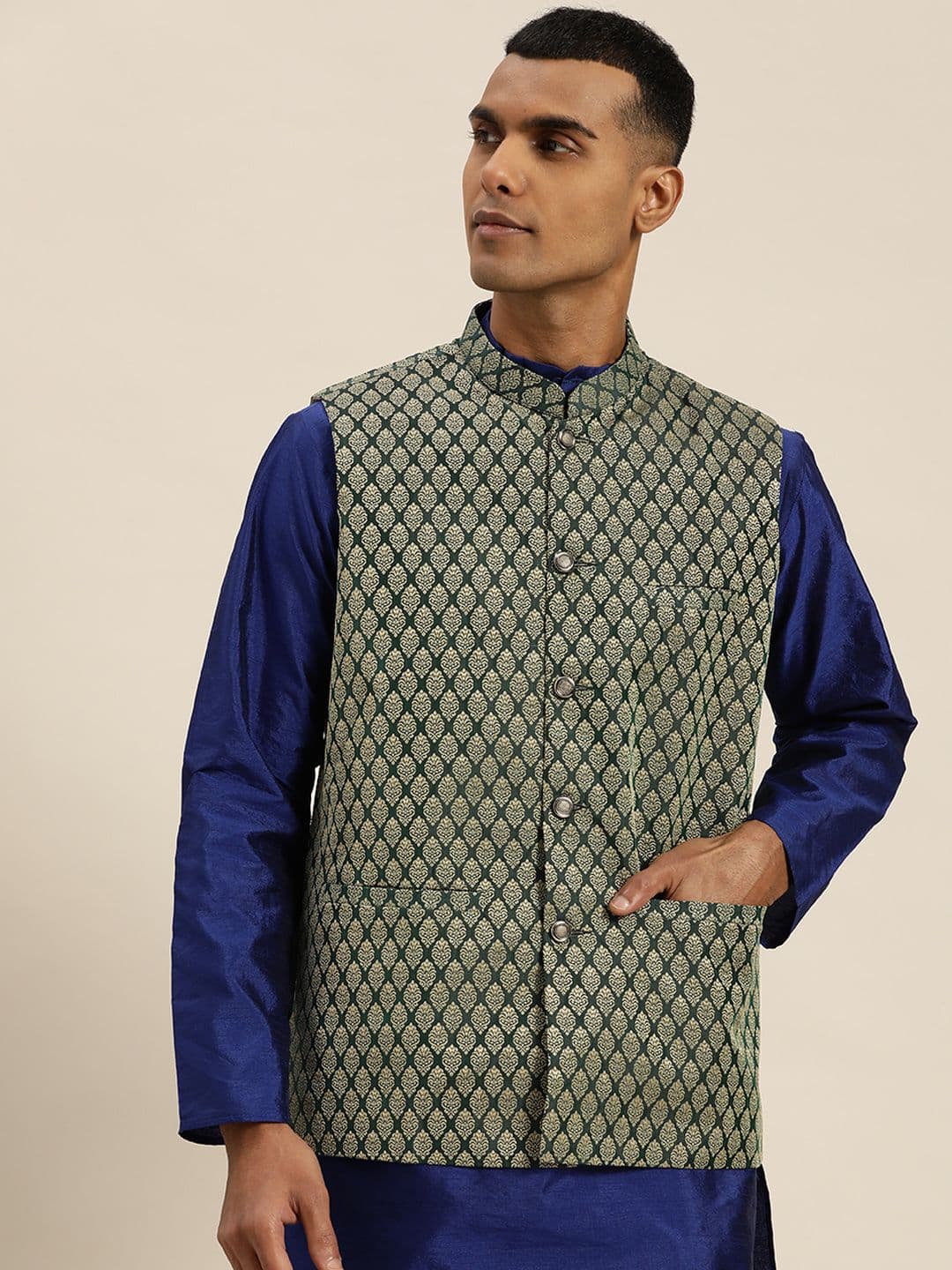 SOJANYA Woven Design Silk Blend Nehru Jacket - view 1