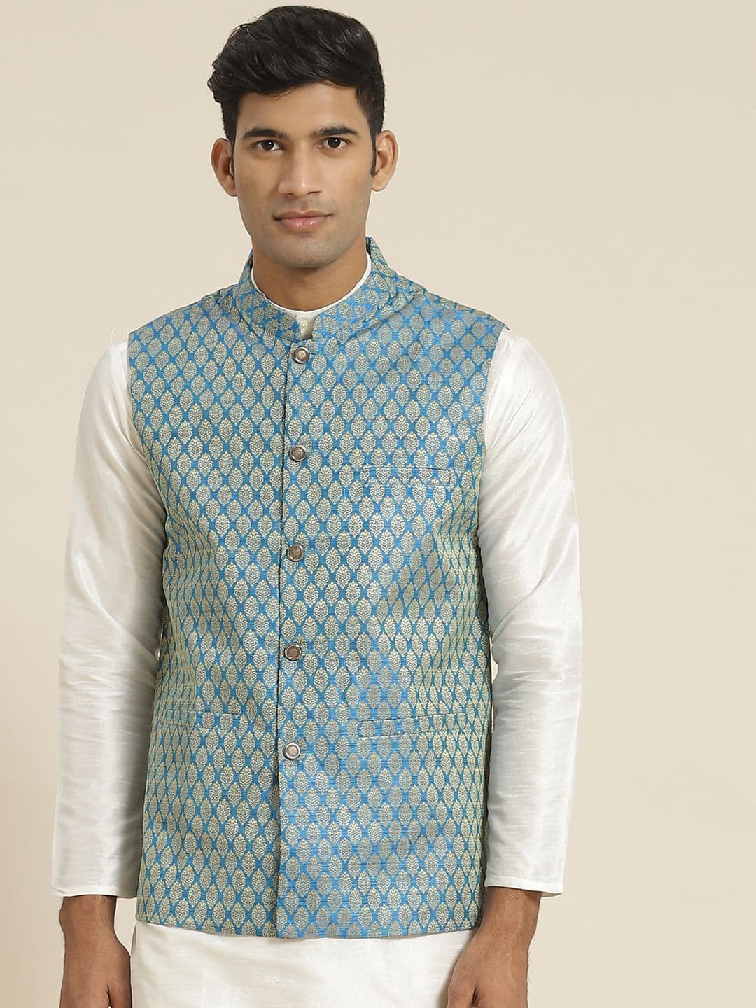 SOJANYA Men Woven Design Jacquard Nehru Jacket - view 1
