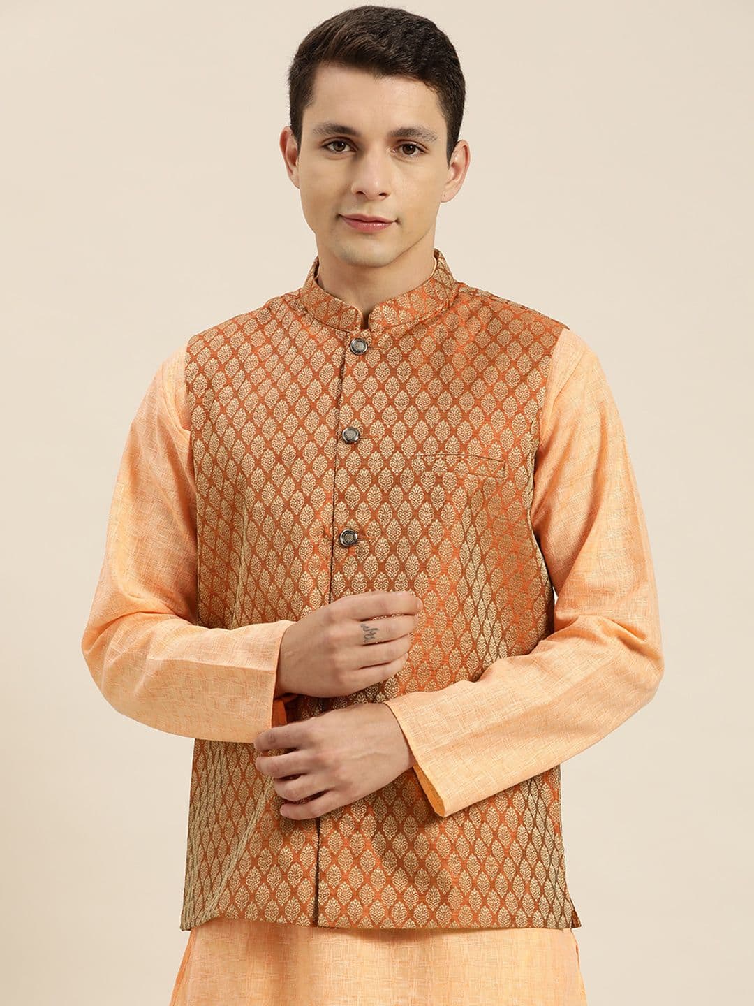 SOJANYA Woven Design Silk Blend Nehru Jacket - view 1