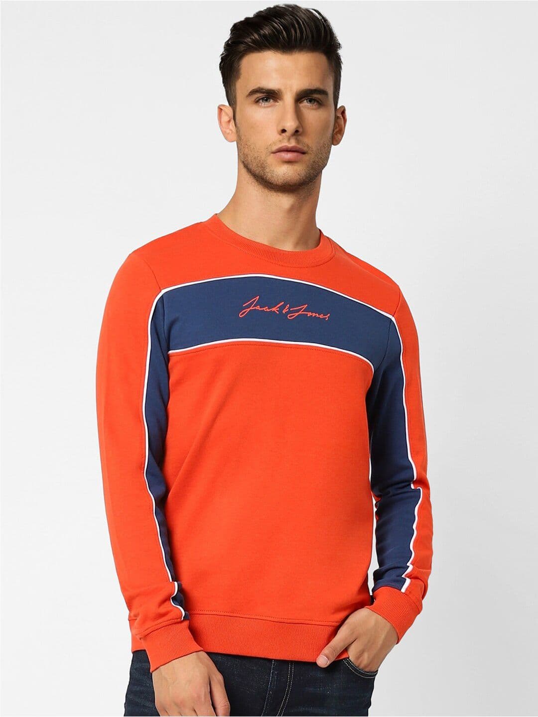 Jack & Jones Men Orange Printed Cotton Sweatshirt - view 1