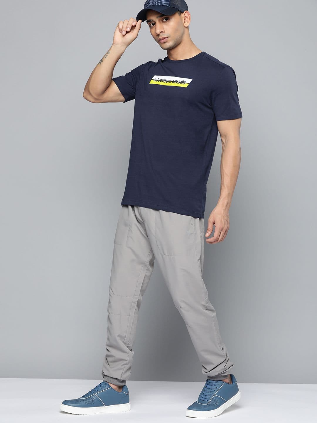 HRX by Hrithik Roshan Men Navy Blue Typography Printed Pure Cotton T-shirt - view 1
