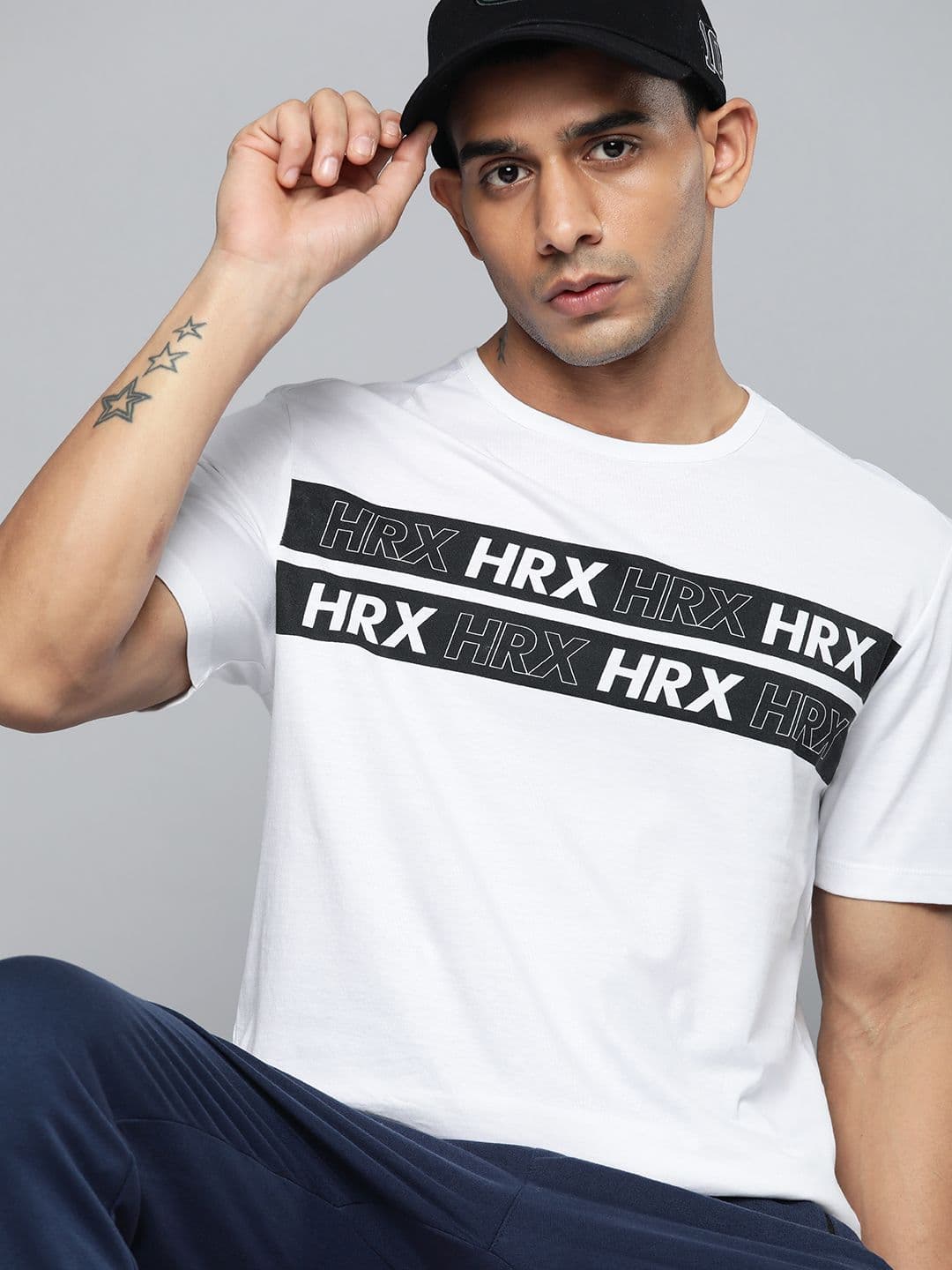 HRX by Hrithik Roshan White & Black Brand Logo Printed T-shirt - view 1