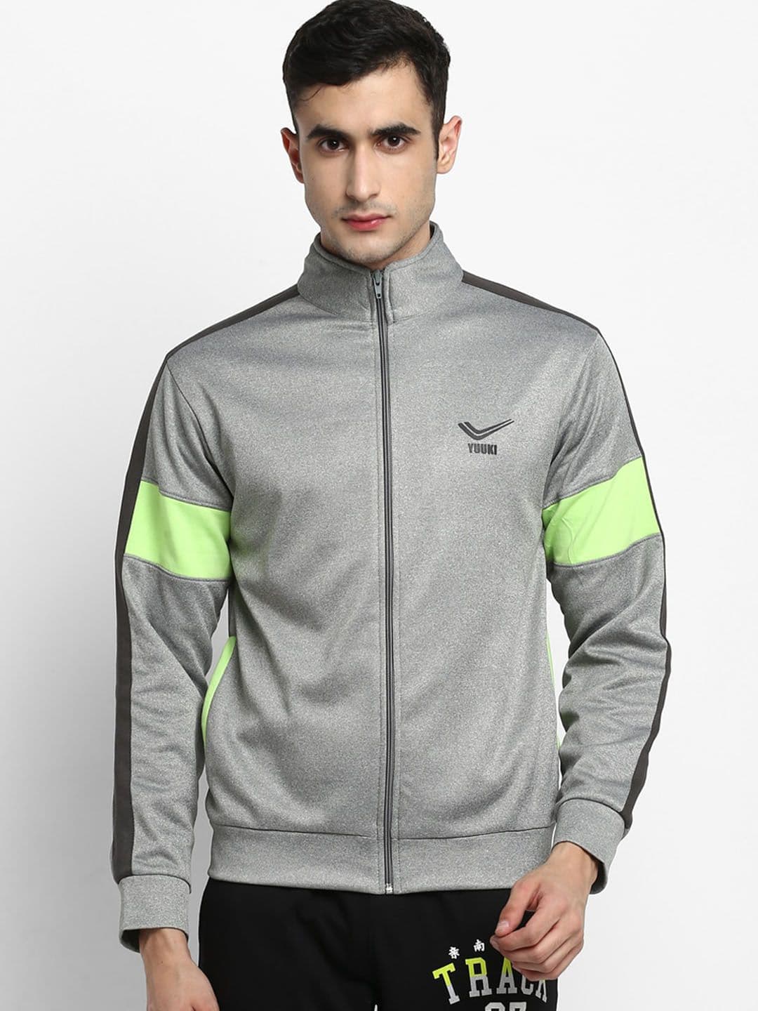 Yuuki Men Grey Melange Colourblocked Patchwork Sporty Jacket - view 1