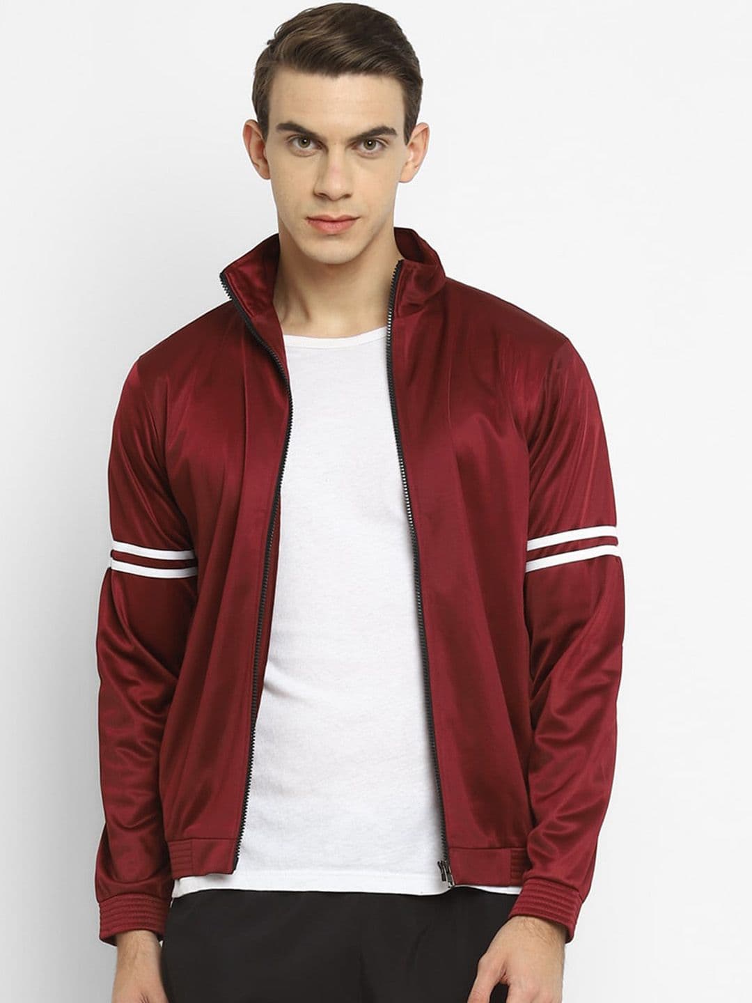 Yuuki Men Maroon Striped Sporty Jacket - view 1