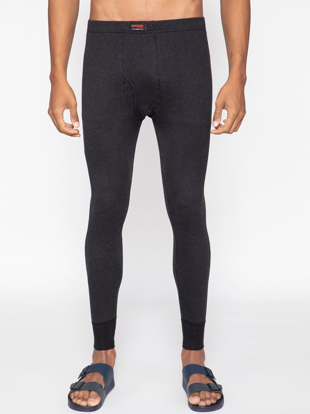 SPORTO Men Black Self-Striped Ultima Ultra-Thin Feather-Soft Thermal Bottom - view 1