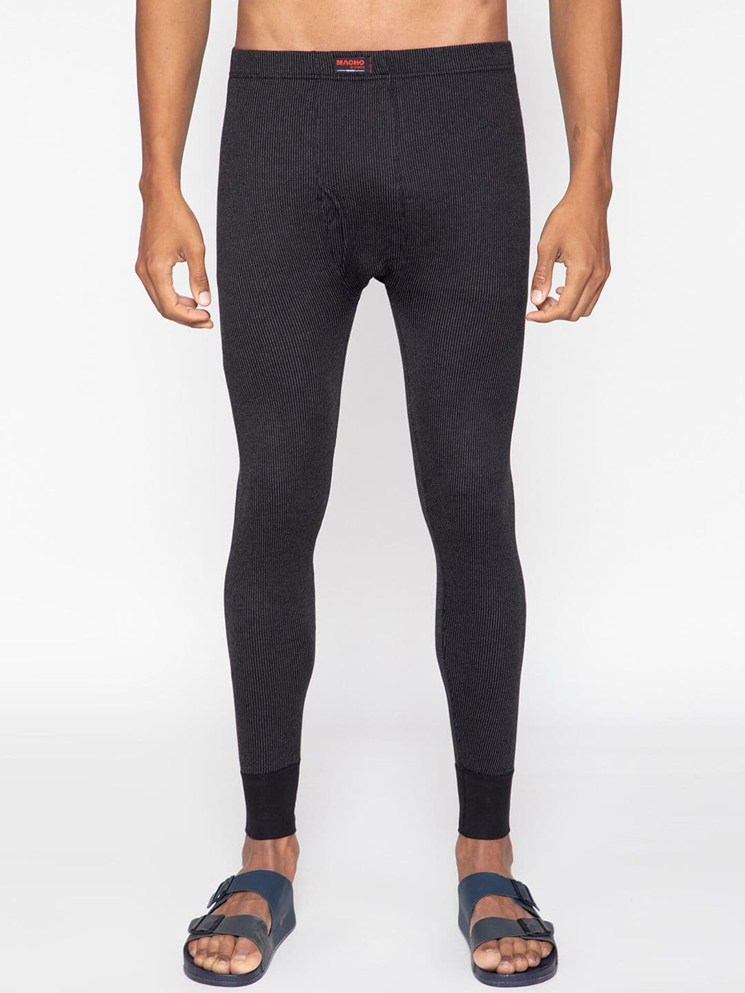 SPORTO Men Black Self-Striped Ultima Ultra-Thin Feather-Soft Thermal Bottom - view 1