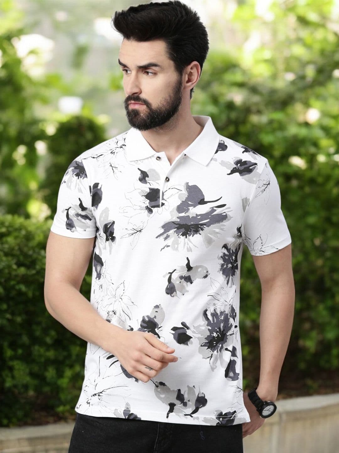 Kryptic Men Printed Polo Collar Pure Cotton T-shirt - view 1