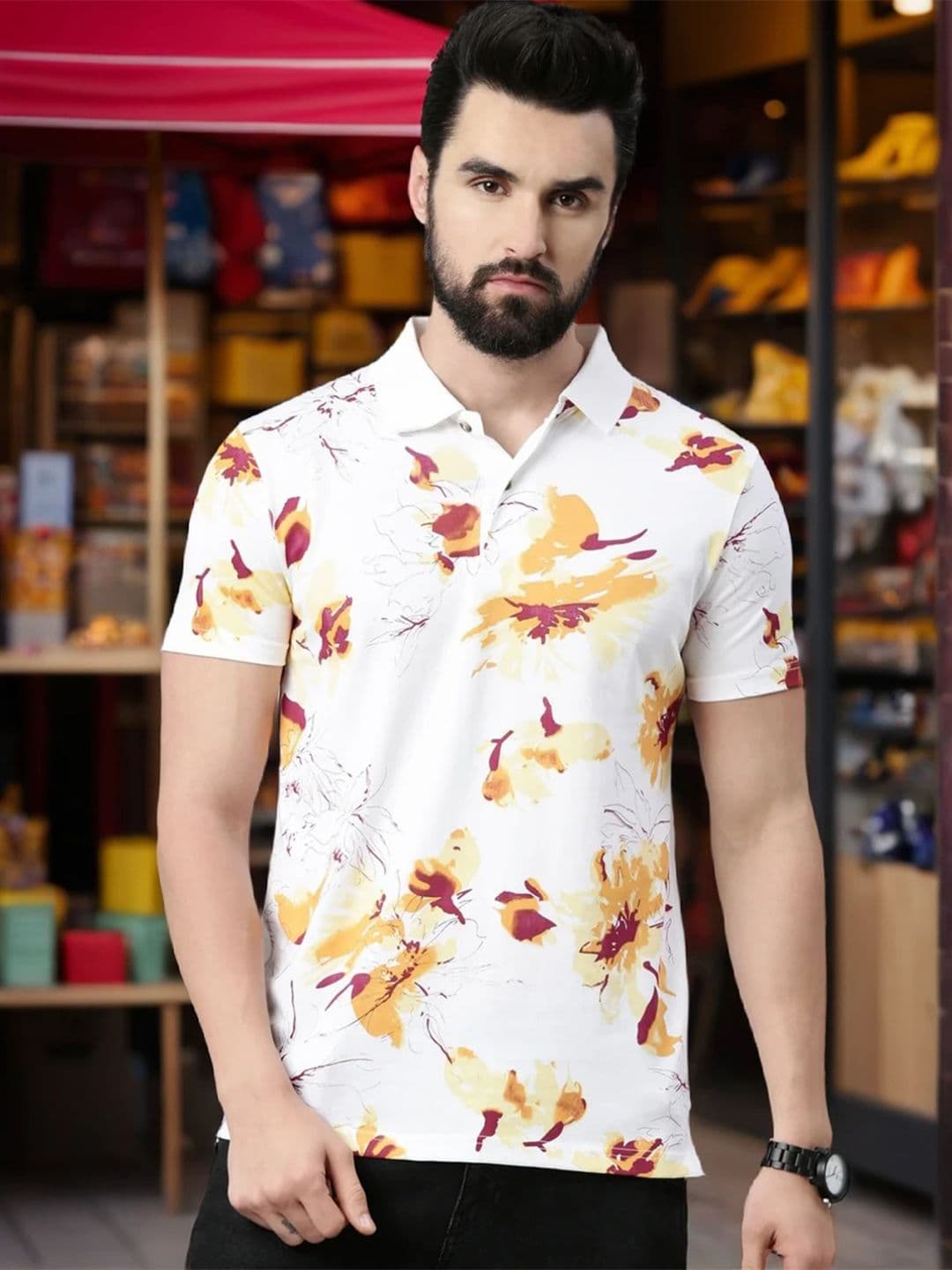 Kryptic Men Printed Polo Collar Pure Cotton T-shirt - view 1