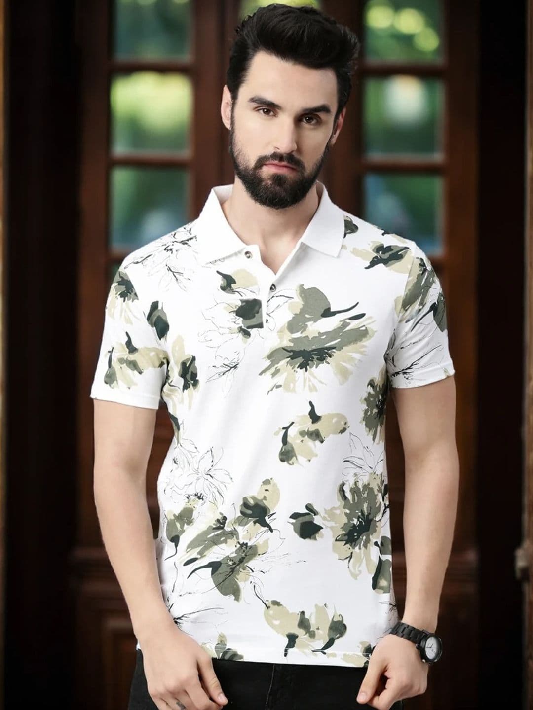 Kryptic Men Printed Polo Collar Pure Cotton T-shirt - view 1
